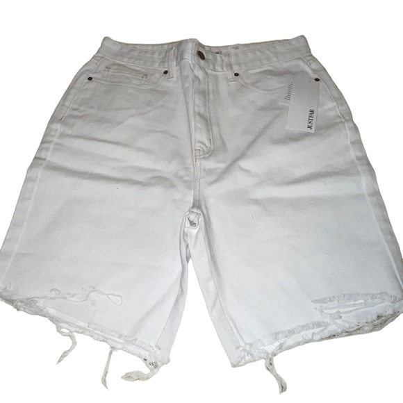 JustFab Shorts Just Fab Womens White Denim Shorts Bermuda Length